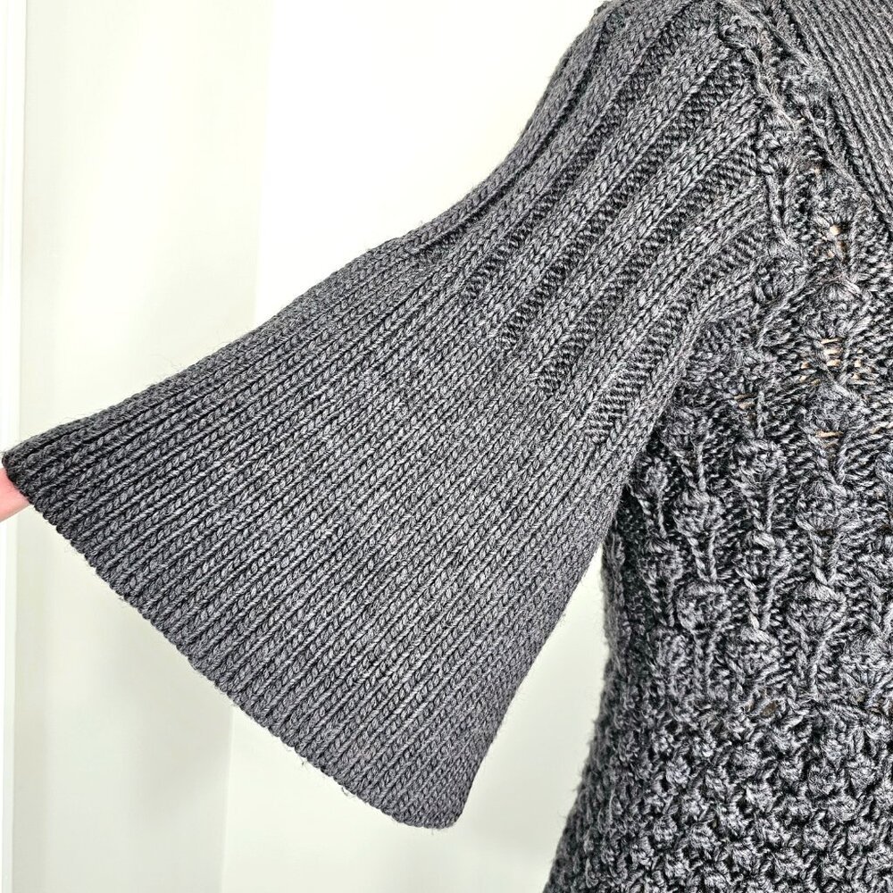 U Knits Charcoal Pointelle Shawl Collar Cardigan Sweater Medium - Picture 10 of 13